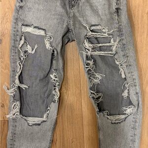American Eagle Outfitters Gray Distressed Straight Leg Jeans
